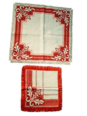 Handmade Ukrainian Like Fringed Red and White Decorative Table Accents 3003
